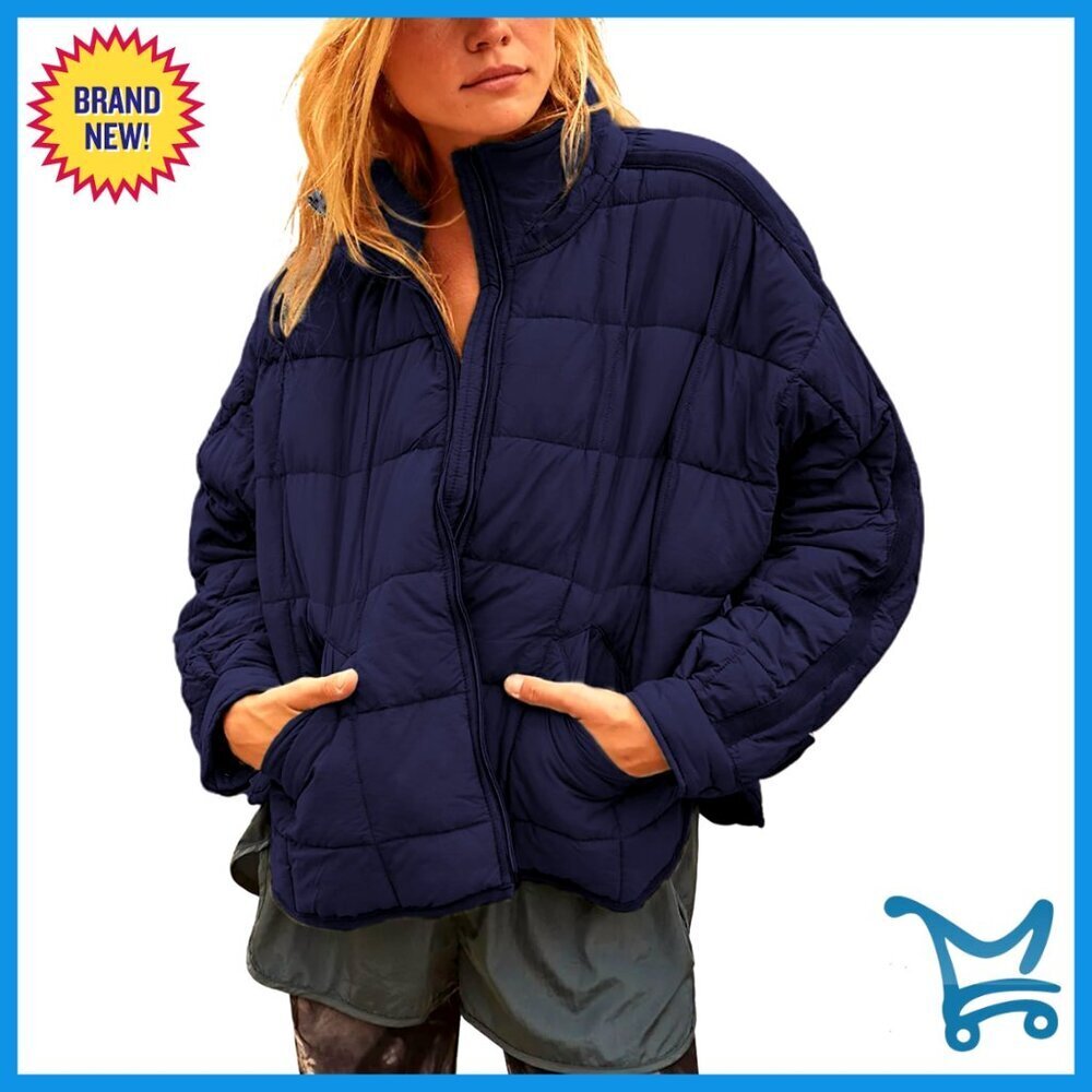 Quilted Puffer Jacket Lightweight Zip Up Oversized Winter Coat with Pockets